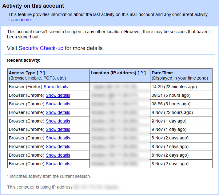 Gmail Last _account activity Details