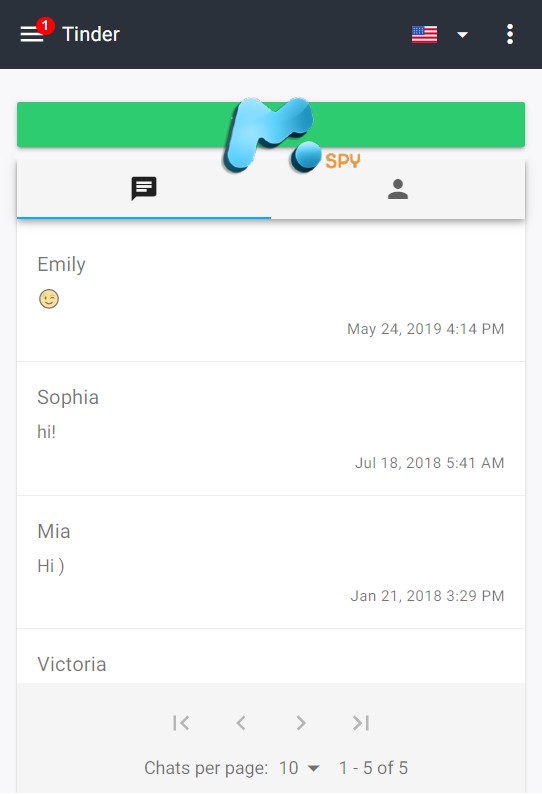 mSpy app interface - Tinder tracking